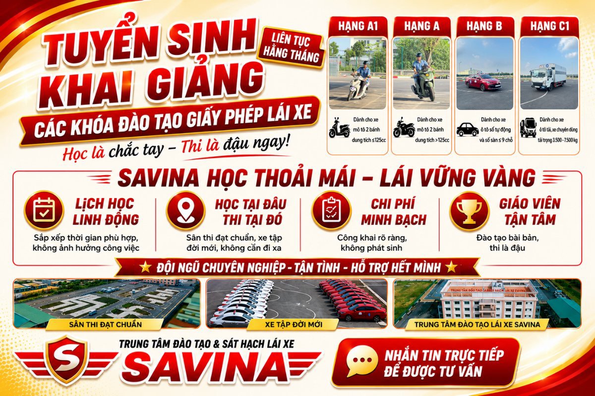 🔥 THÔNG BÁO TUYỂN SINH VÀ KHAI GIẢNG LIÊN TỤC CÁC KHOÁ HỌC LÁI XE A1, A, B VÀ C1 🔥